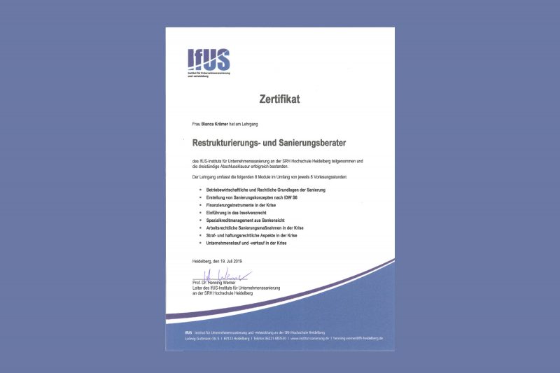 Zertifikat IFUS BiancaKrämer